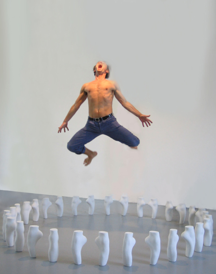 Prasto, Début, 2004; Self-photo, ceramic plaster, bronze, 259x259x30,5 cm