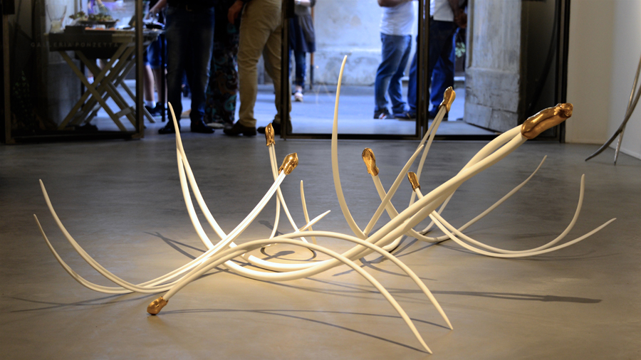 Prasto, Pine Needles©, 2015; Iron, car paint, ceramic, lead, variable sizes